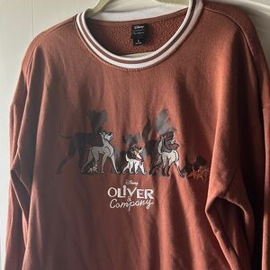 Disney Oliver & Company Embroidered Rust Crewneck Sweater